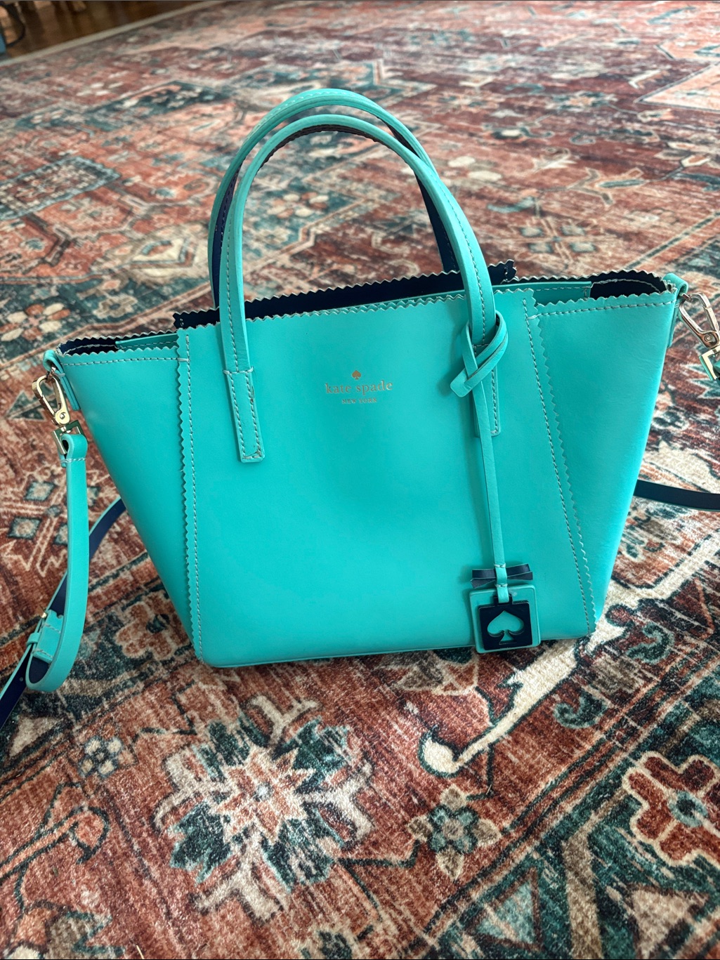 Kate Spade Turquoise Leather Satchel With Removable Strap
